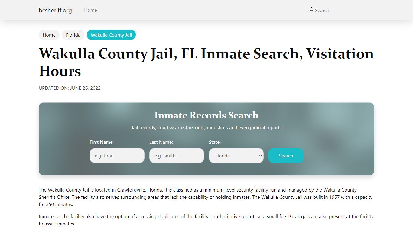 Wakulla County Jail, FL Inmate Search, Visitation Hours