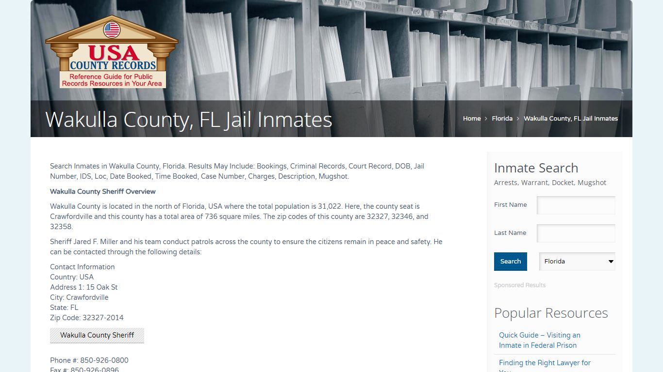 Wakulla County, FL Jail Inmates | Name Search
